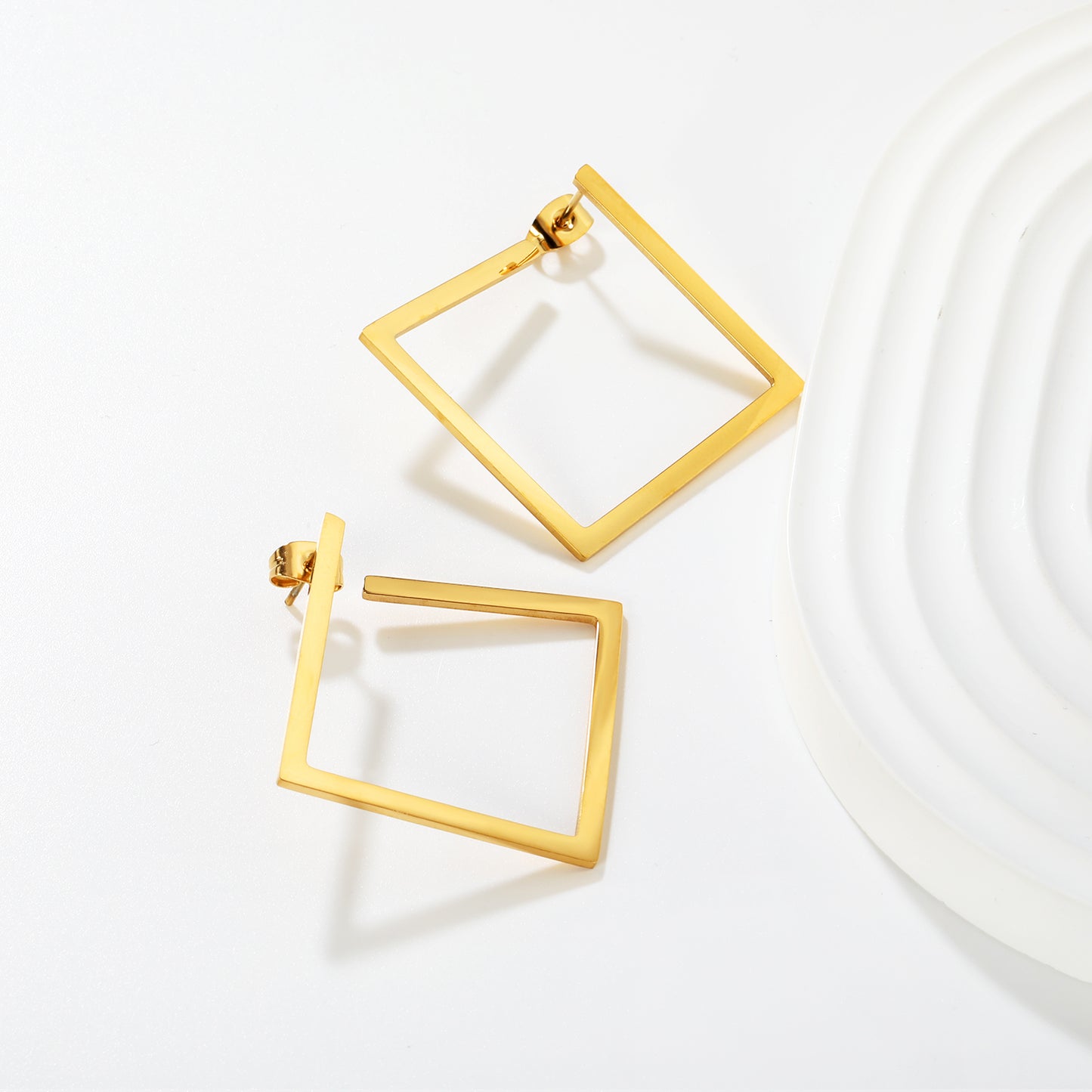 Bulk Waterproof PVD Gold Plated Minimalist Square Frame StudsInspiration Board