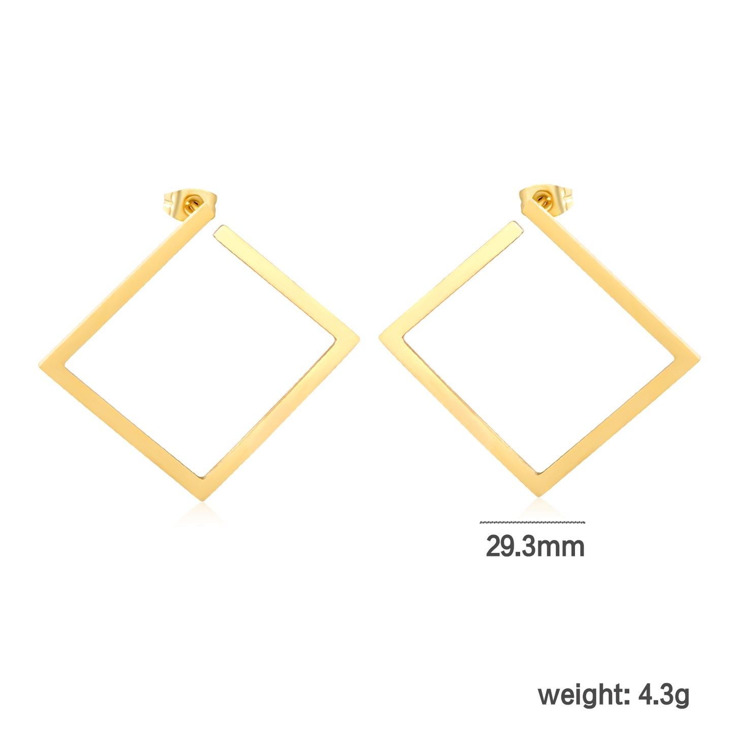 Bulk Waterproof PVD Gold Plated Minimalist Square Frame Studsdimension diagram with measurements