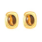 Bulk Waterproof PVD Gold Plated Tiger Eye Bezel Stud EarringsHigh-resolution on white background