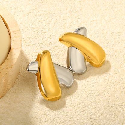 Bulk Waterproof PVD Two-Tone Interlocking Crossover StudsClose-ups of the gold plating and details