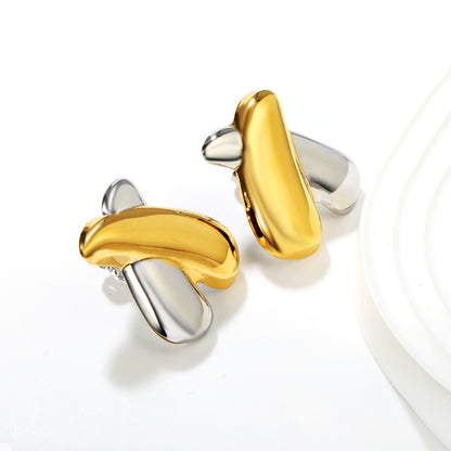 Bulk Waterproof PVD Two-Tone Interlocking Crossover StudsHigh-resolution Lifestyle Photos