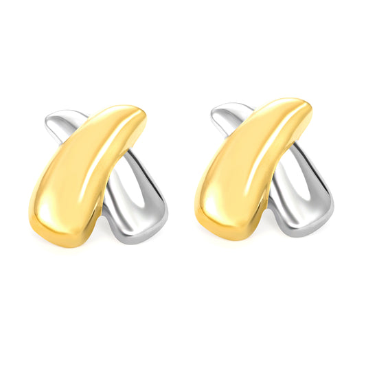 Bulk Waterproof PVD Two-Tone Interlocking Crossover StudsHigh-resolution on white background