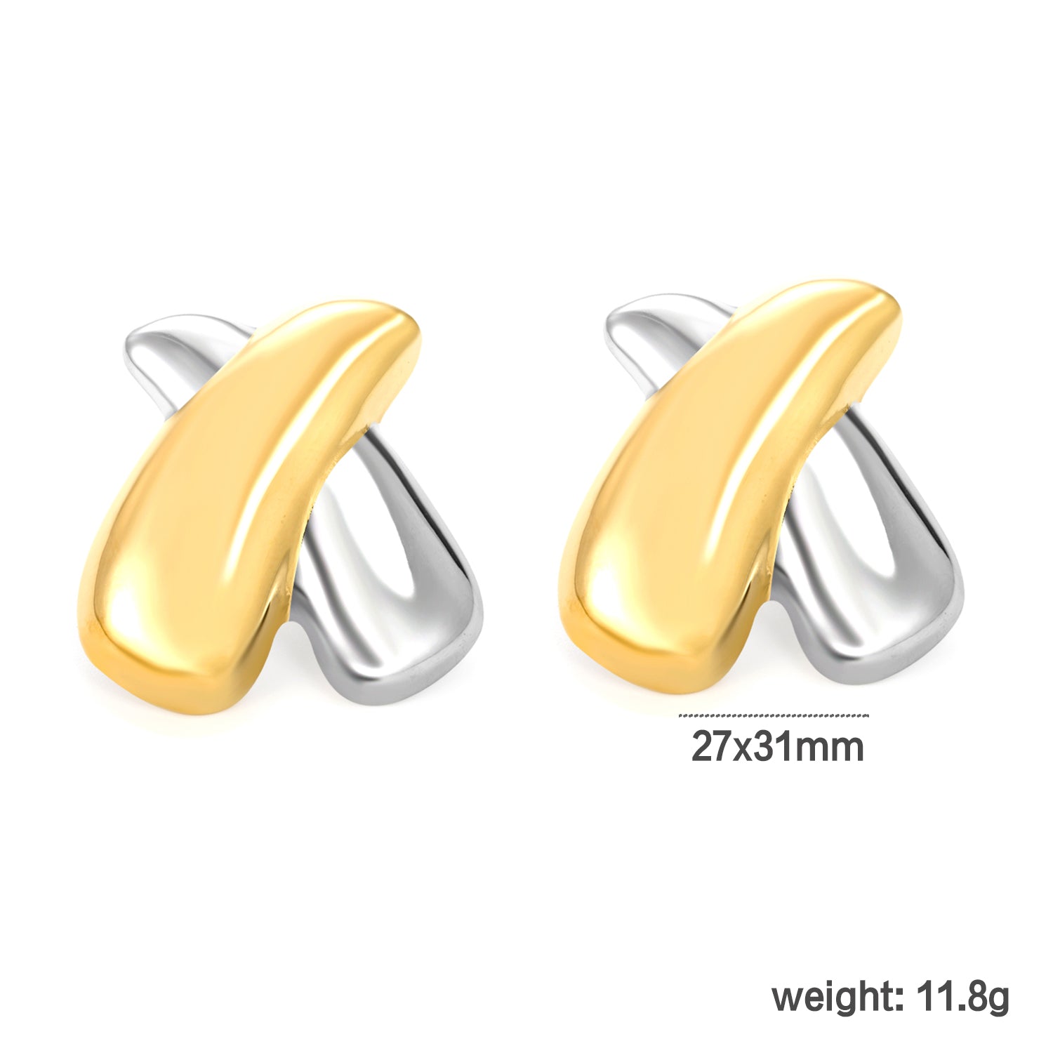 Bulk Waterproof PVD Two-Tone Interlocking Crossover Studsdimension diagram with measurements