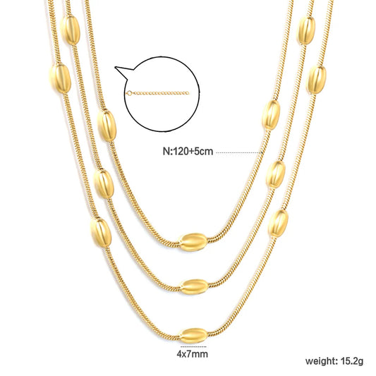 Stainless Steel Gold Oval Bead Double-Layer Snake Bone Chain Necklace Jewelry Supplier
