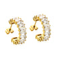 Elegant Sparkling Clear Baguette Gemstone Half Hoop Stud Earrings