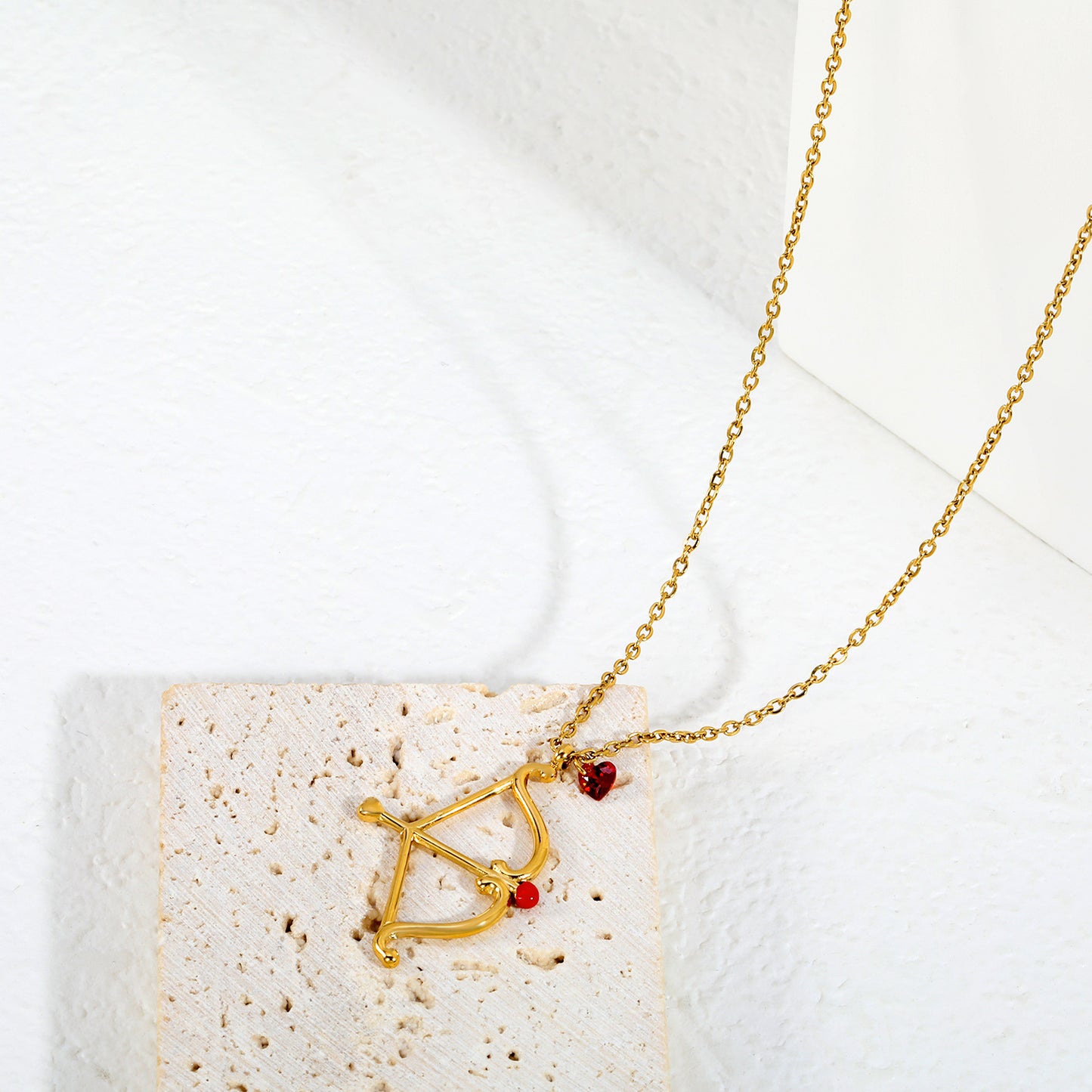 Y2K Aesthetic Cupid Bow and Arrow Red Gemstone Heart Gift Necklaces