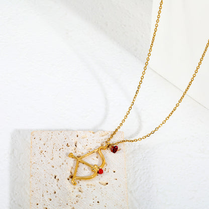 Y2K Aesthetic Cupid Bow and Arrow Red Gemstone Heart Gift Necklaces