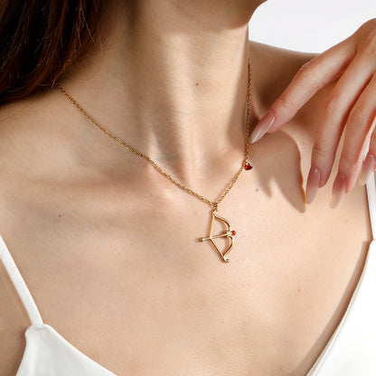 Y2K Aesthetic Cupid Bow and Arrow Red Gemstone Heart Gift Necklaces