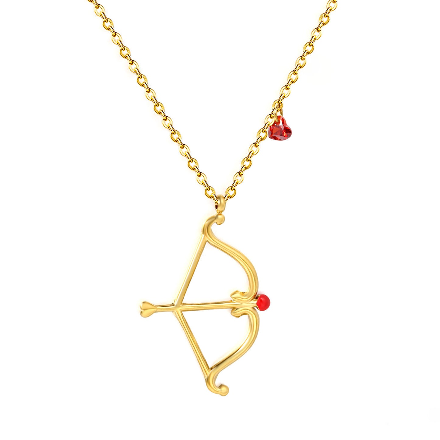 Y2K Aesthetic Cupid Bow and Arrow Red Gemstone Heart Gift Necklaces