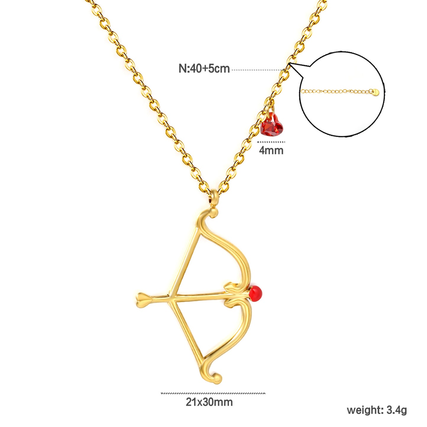 Y2K Aesthetic Cupid Bow and Arrow Red Gemstone Heart Gift Necklaces