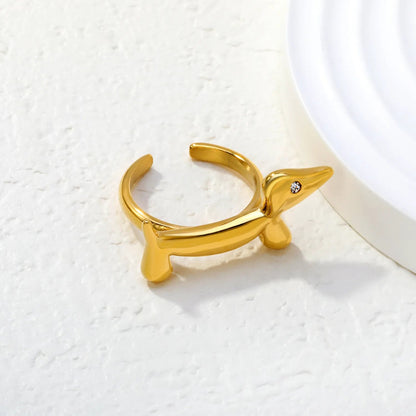 Cute Dachshund Dog Ring 304L Gold Plated CZ Eye
