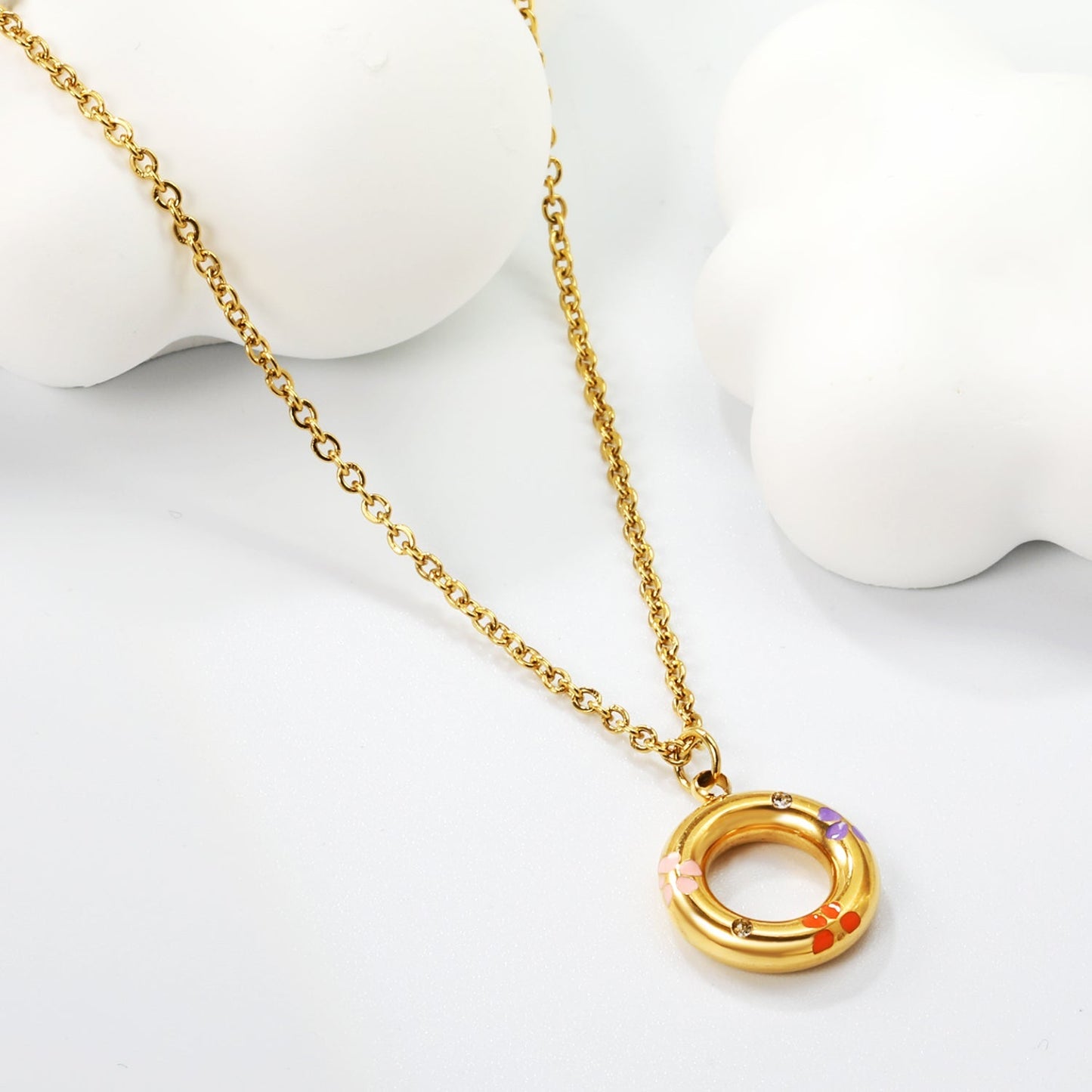 Cute Donut Rolo Chain Necklace | 304L Steel Gold Hypoallergenic