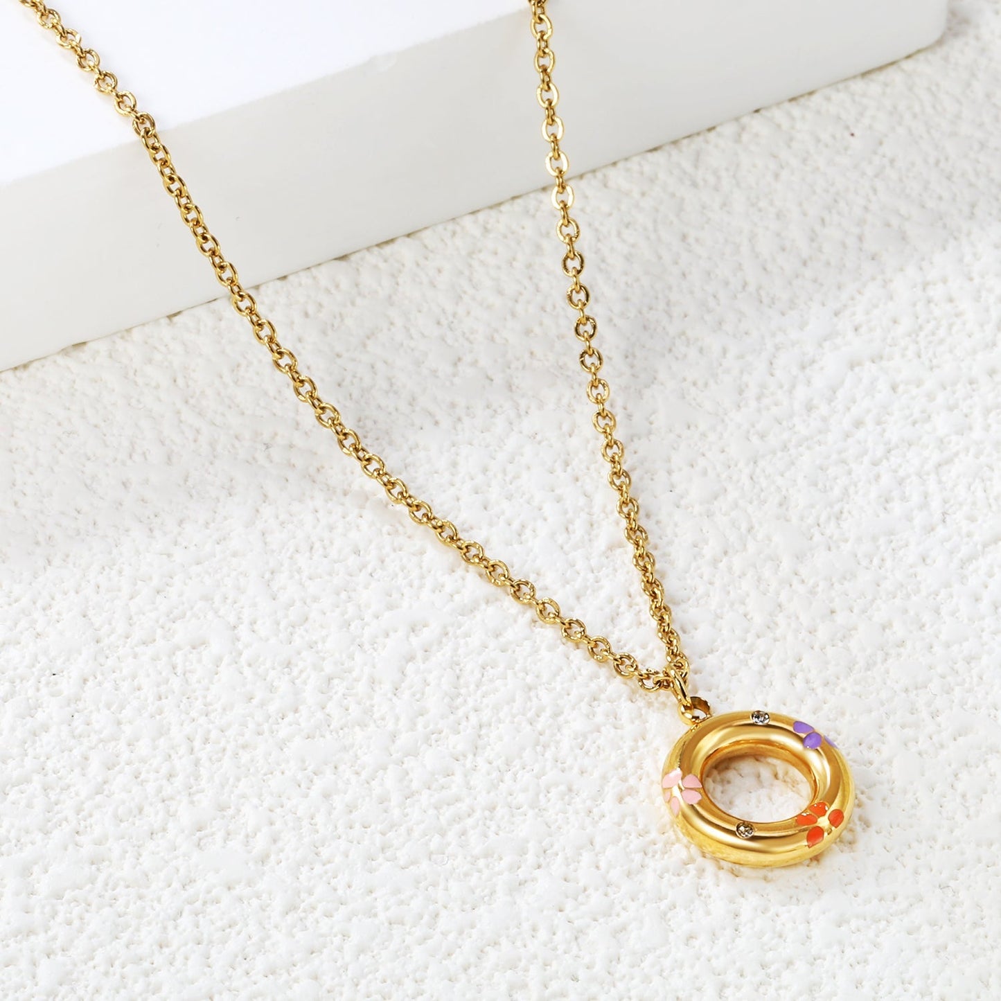 Cute Donut Rolo Chain Necklace | 304L Steel Gold Hypoallergenic