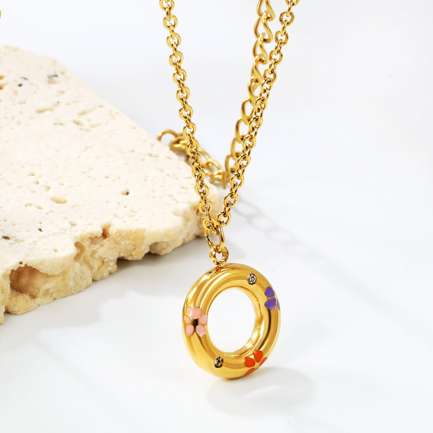 Cute Donut Rolo Chain Necklace | 304L Steel Gold Hypoallergenic