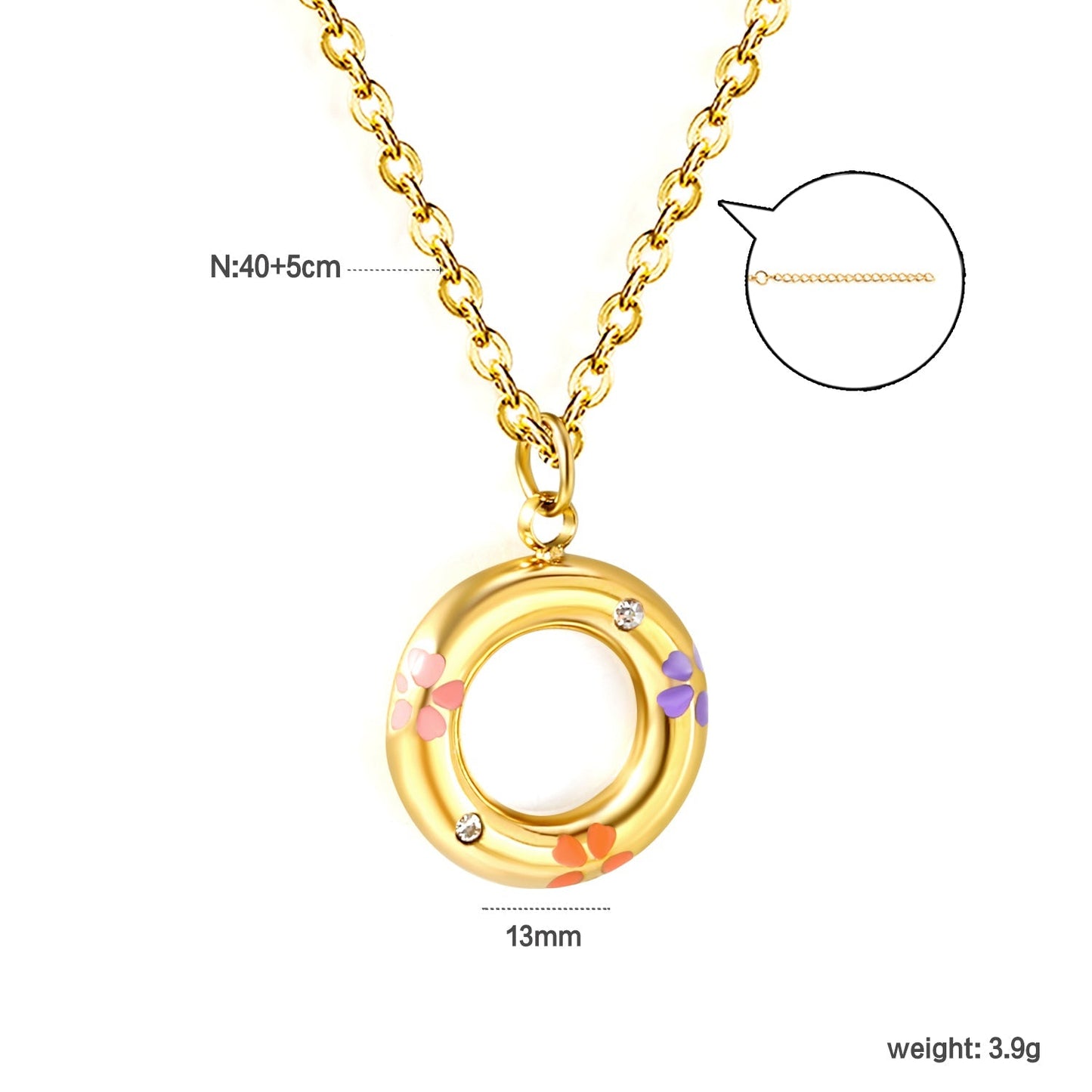 Cute Donut Rolo Chain Necklace | 304L Steel Gold Hypoallergenic