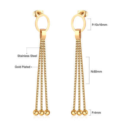 Wholesale 18K Gold Chain Tassel Stud Earrings SGS Approved