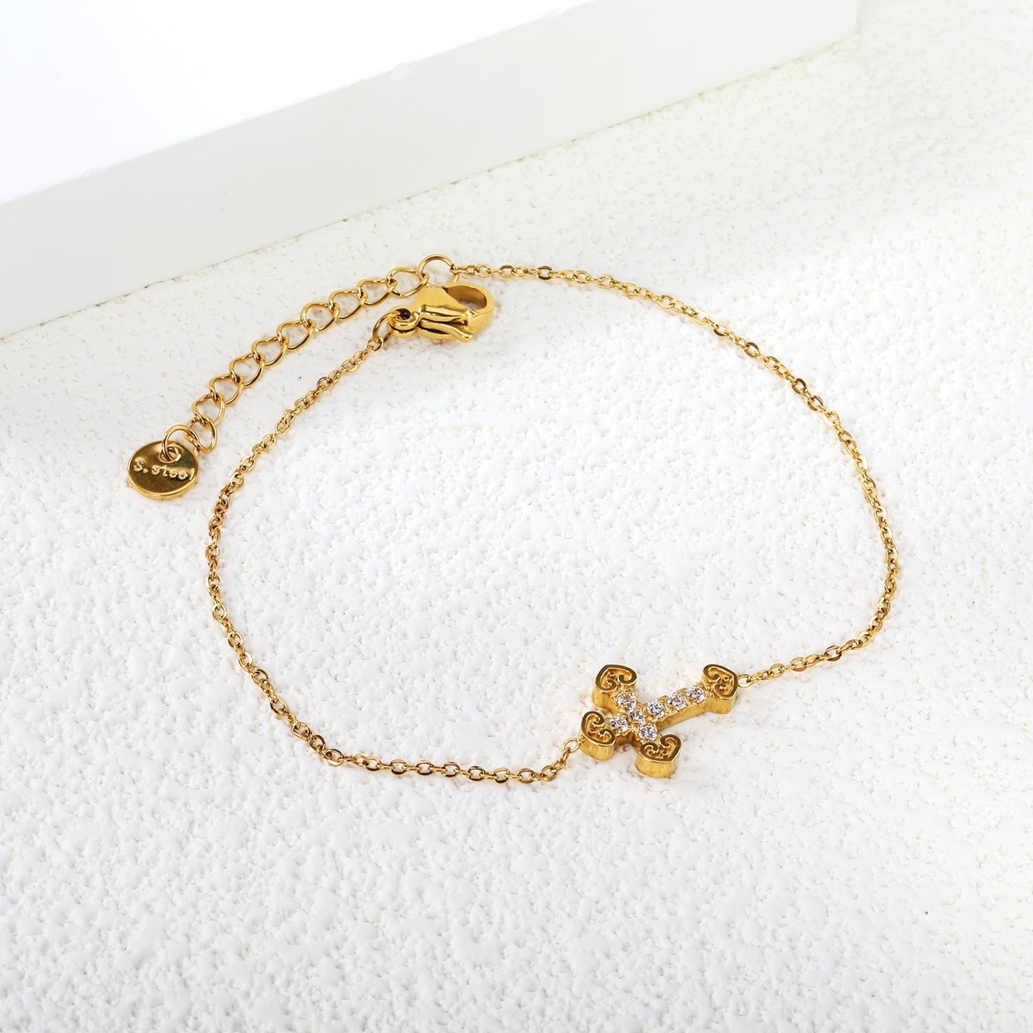 Delicate Cross Bracelet for Women Men 304L Steel Gold Plated Hypoallergenic