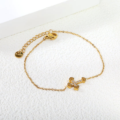 Delicate Cross Bracelet for Women Men 304L Steel Gold Plated Hypoallergenic
