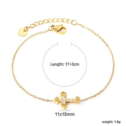 Delicate Cross Bracelet for Women Men 304L Steel Gold Plated Hypoallergenic