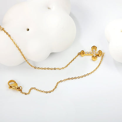 Delicate Cross Bracelet for Women Men 304L Steel Gold Plated Hypoallergenic