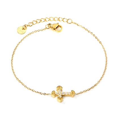 Delicate Cross Bracelet for Women Men 304L Steel Gold Plated Hypoallergenic
