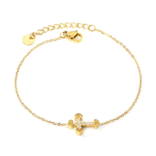 Delicate Cross Bracelet for Women Men 304L Steel Gold Plated Hypoallergenic
