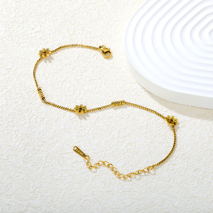 Delicate Floral Charm Anklet Stainless Steel Tarnish-Free
