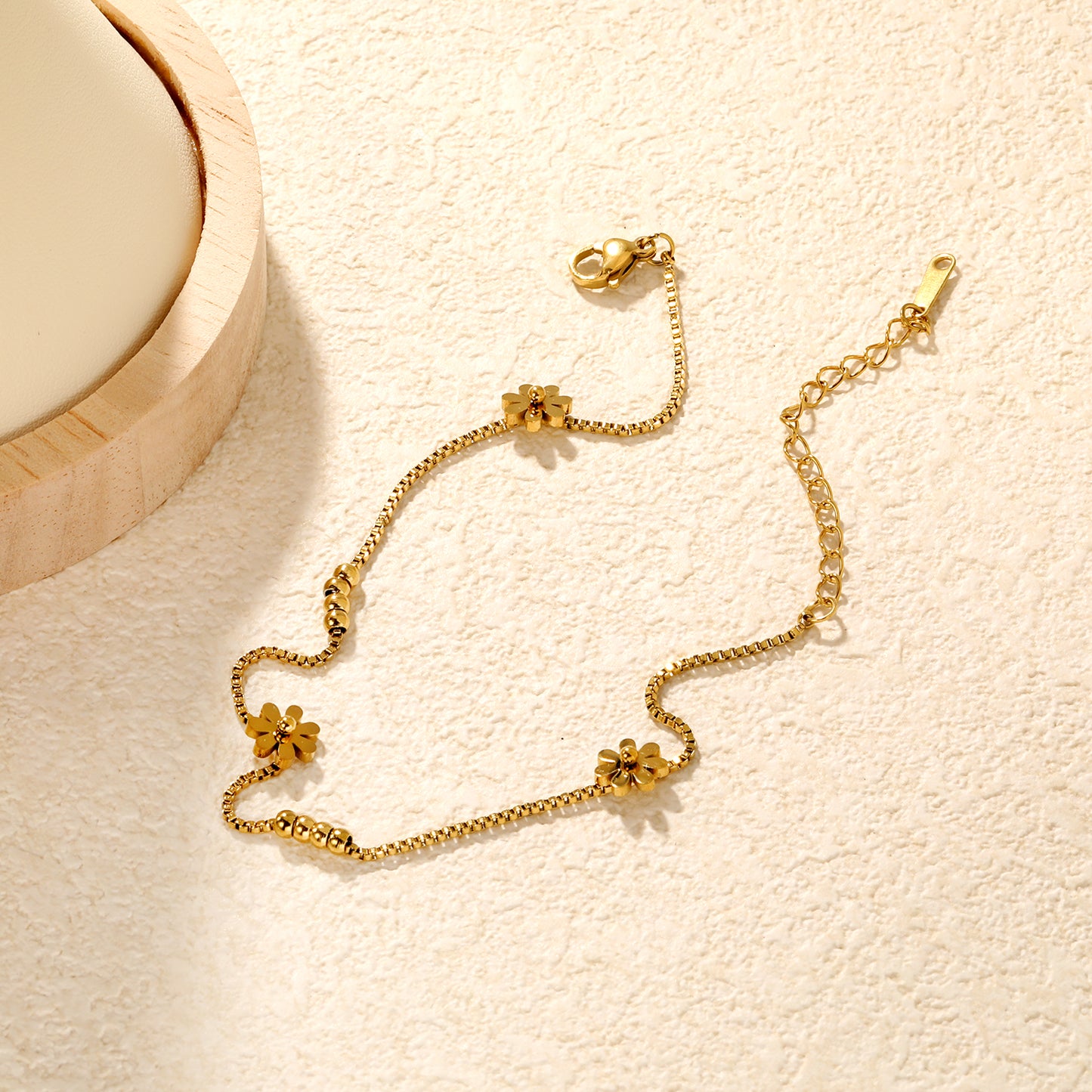 Delicate Floral Charm Anklet Stainless Steel Tarnish-Free
