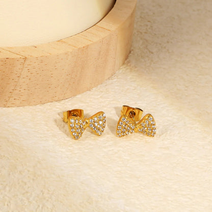 Diamond-Studded Bow Earrings | Waterproof Gold-Plated Stainless Steel with Zirconia