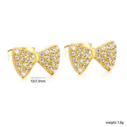 Diamond-Studded Bow Earrings | Waterproof Gold-Plated Stainless Steel with Zirconia