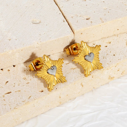 Edgy Starburst Heart Stud Earrings | Hypoallergenic 304L Steel Gift
