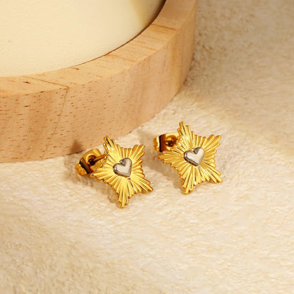 Edgy Starburst Heart Stud Earrings | Hypoallergenic 304L Steel Gift