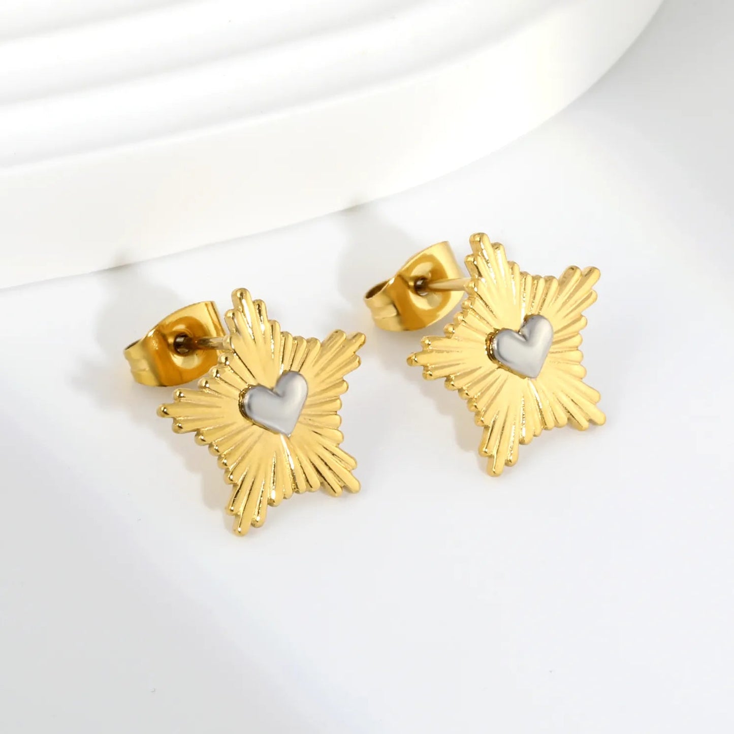 Edgy Starburst Heart Stud Earrings | Hypoallergenic 304L Steel Gift
