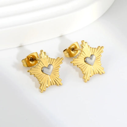 Edgy Starburst Heart Stud Earrings | Hypoallergenic 304L Steel Gift