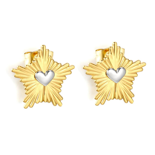 Edgy Starburst Heart Stud Earrings | Hypoallergenic 304L Steel Gift