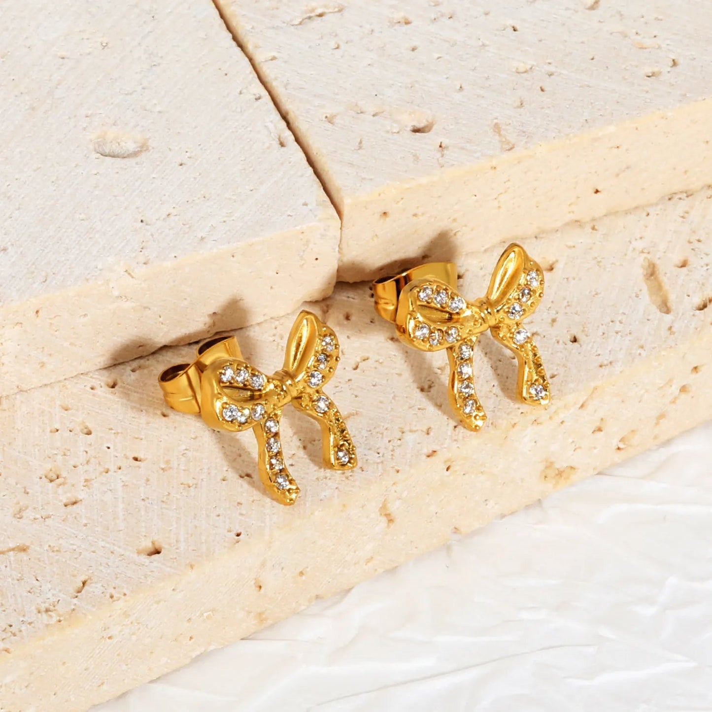 Elegant Full CZ Bow Earrings | Hypoallergenic 304L Steel