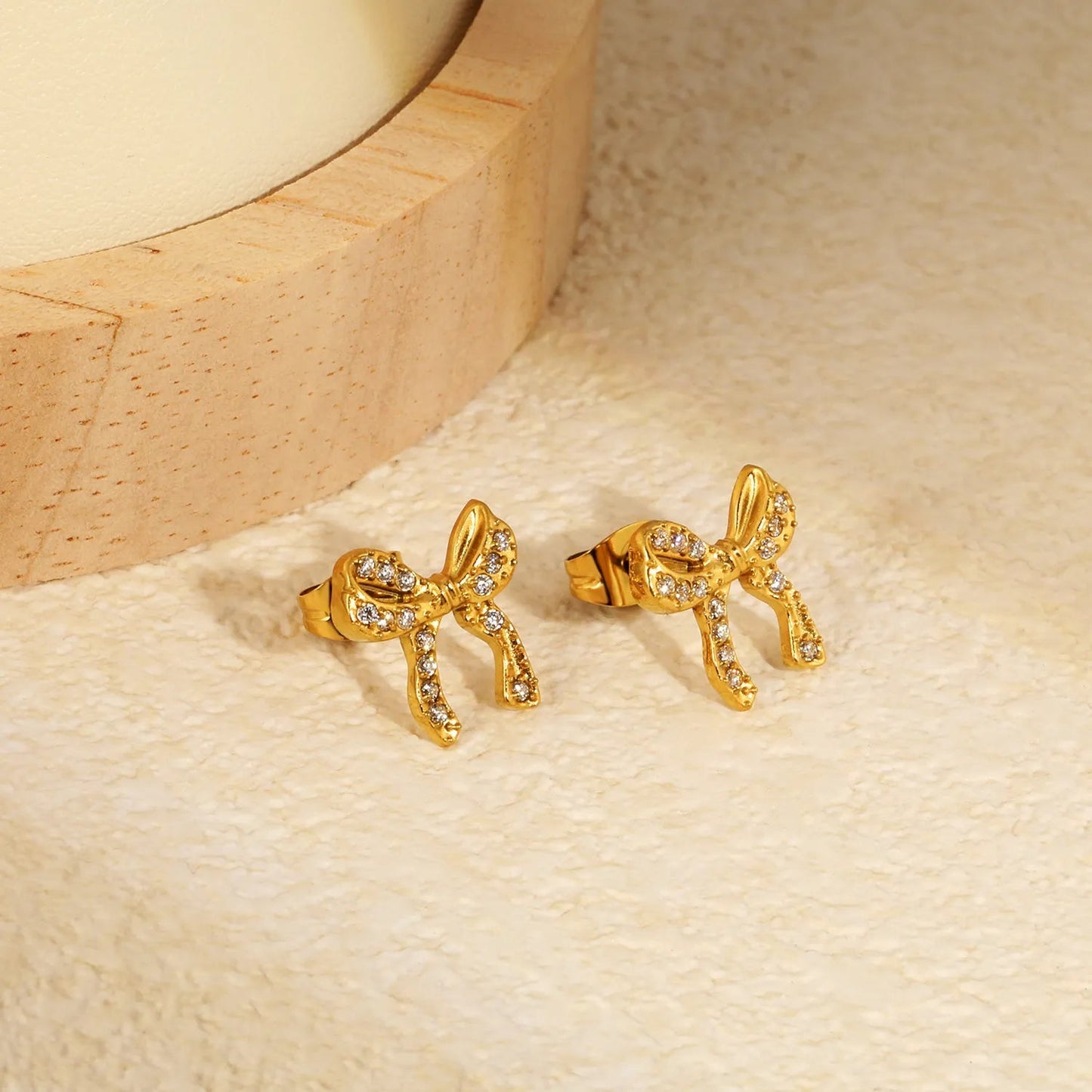 Elegant Full CZ Bow Earrings | Hypoallergenic 304L Steel