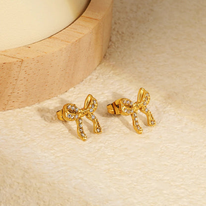Elegant Full CZ Bow Earrings | Hypoallergenic 304L Steel