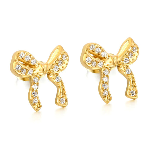 Elegant Full CZ Bow Earrings | Hypoallergenic 304L Steel