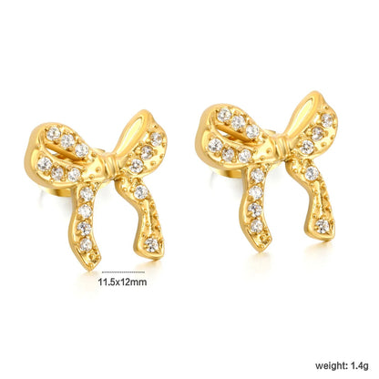 Elegant Full CZ Bow Earrings | Hypoallergenic 304L Steel