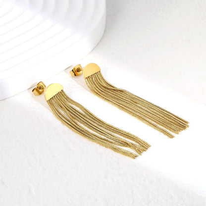 Elegant Long Tassel Drop Stud Earrings | Tarnish-Free Face-Framing Jewelry