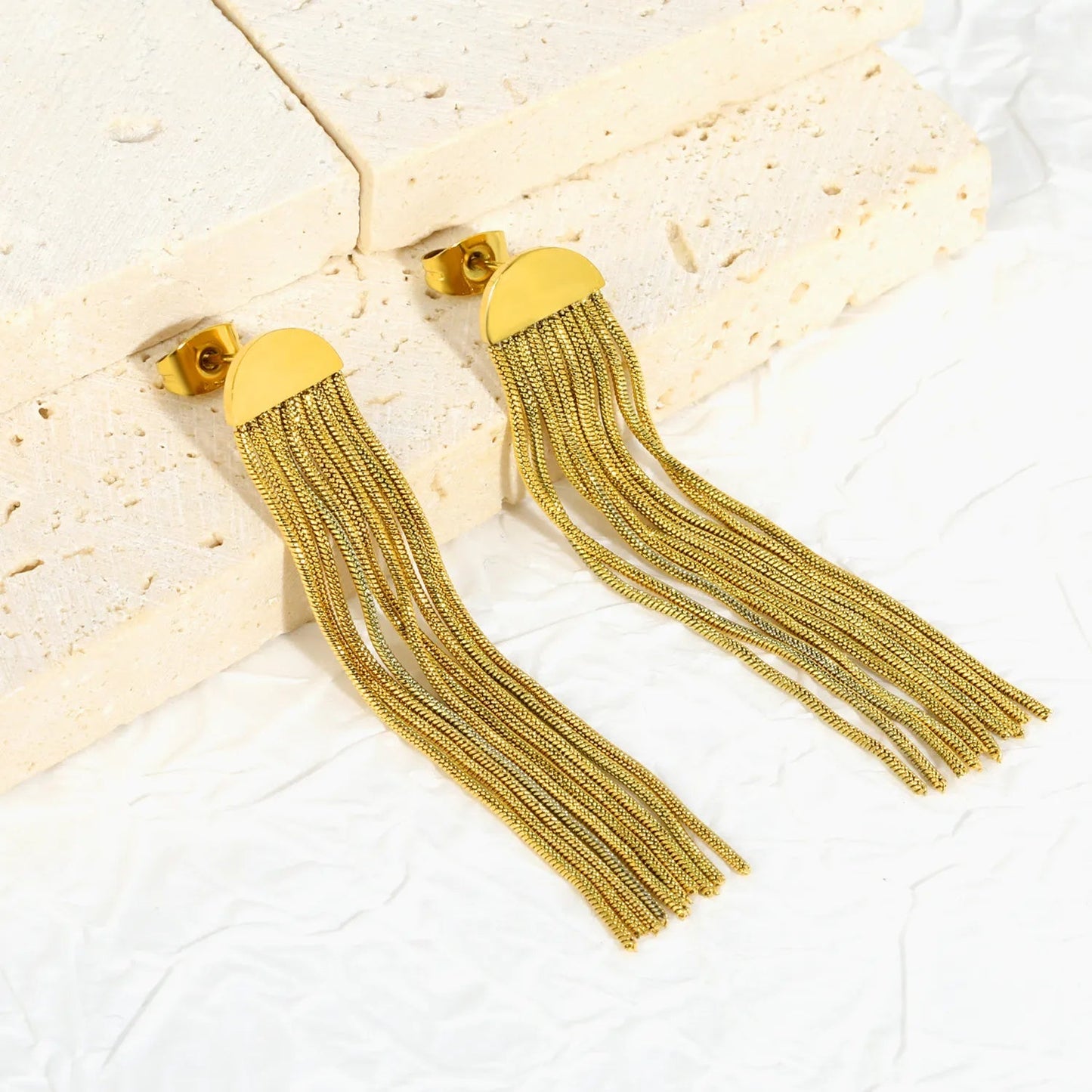 Elegant Long Tassel Drop Stud Earrings | Tarnish-Free Face-Framing Jewelry