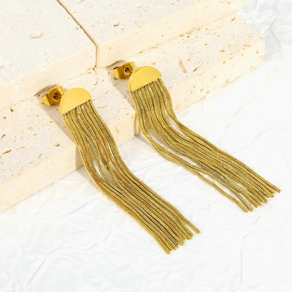 Elegant Long Tassel Drop Stud Earrings | Tarnish-Free Face-Framing Jewelry