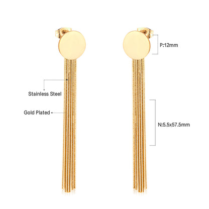 Wholesale 18K Gold Round Disc Tassel Stud Earrings