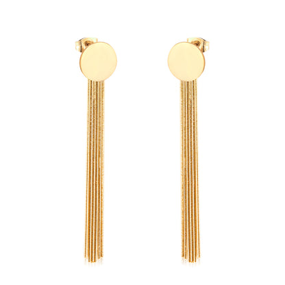 Wholesale 18K Gold Round Disc Tassel Stud Earrings