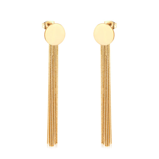 Wholesale 18K Gold Round Disc Tassel Stud Earrings