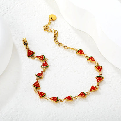 Factory 304L Steel Cute Watermelon Bracelet Adjustable 15+5cm Lobster Clasp
