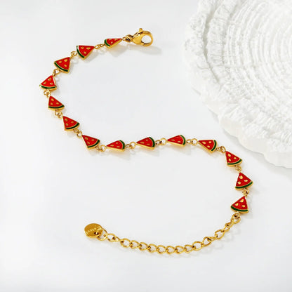 Factory 304L Steel Cute Watermelon Bracelet Adjustable 15+5cm Lobster Clasp