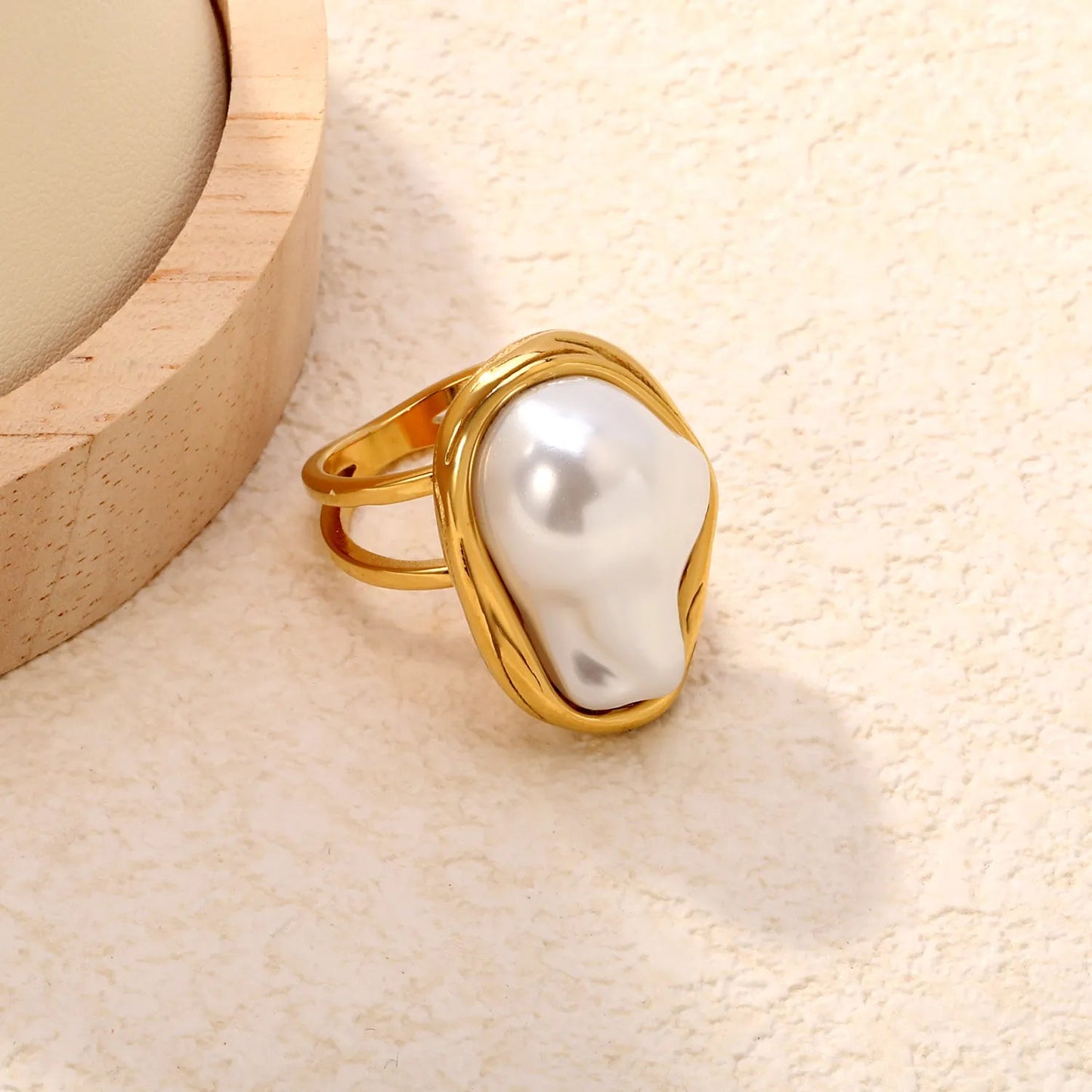Factory 304L Steel Statement Pearl Ring Hypoallergenic Double Band 10.6g Size 6-8