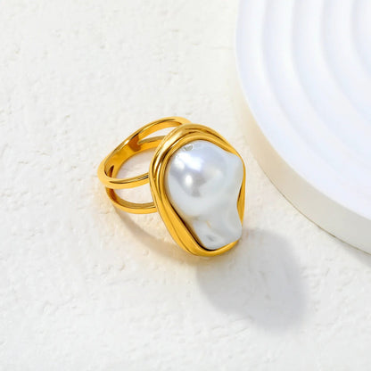 Factory 304L Steel Statement Pearl Ring Hypoallergenic Double Band 10.6g Size 6-8